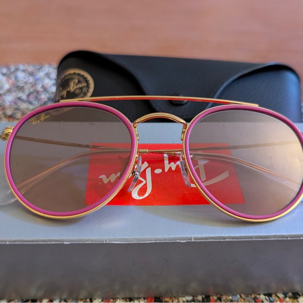 Ray-Ban Women's Round Aviator-Style Sunglasses Pink And Gold